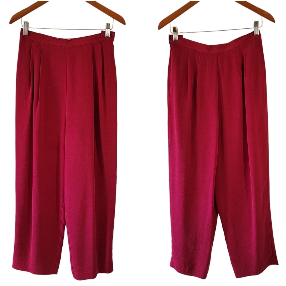 Talbots Women's Red 100% Silk Pleated Trouser Sz 10P Straight Leg Minimalist Y2K